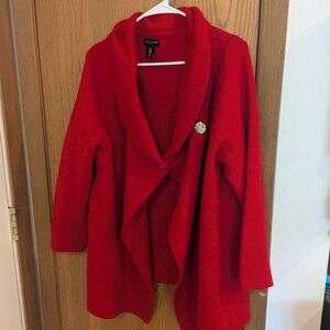 Adrienne Vittadini Wrap  Knit Wool Blend Sweater with Decorative Pin Red-1X